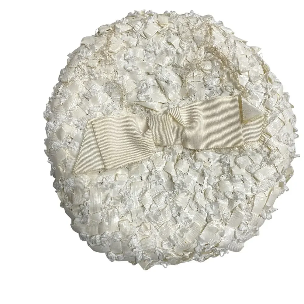 Vintage Gertrude California Womens Ivory Bow Pillbox Fascinator Hat